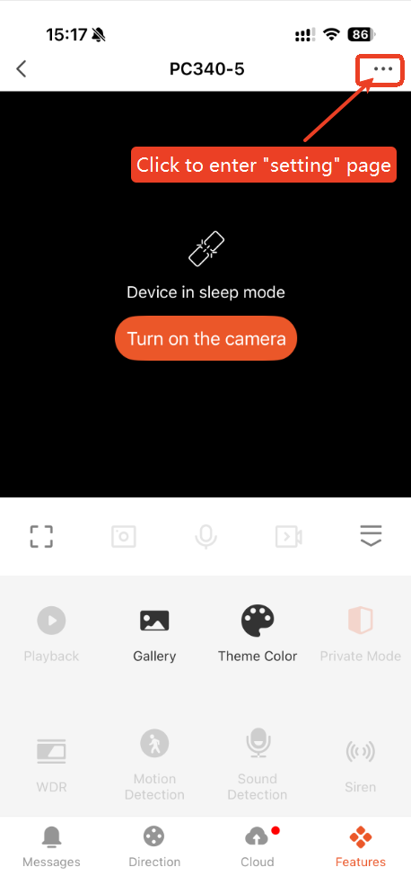 Settings menu access