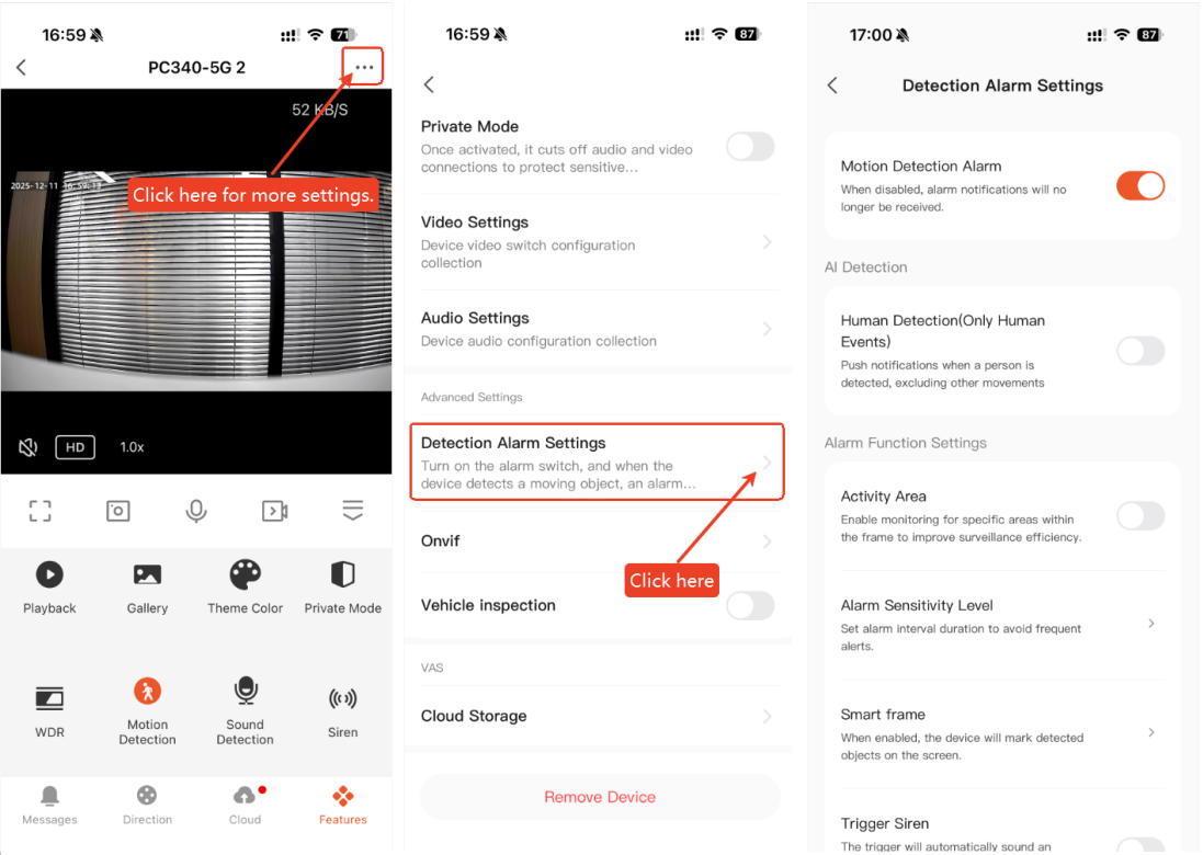 Detection Settings Page